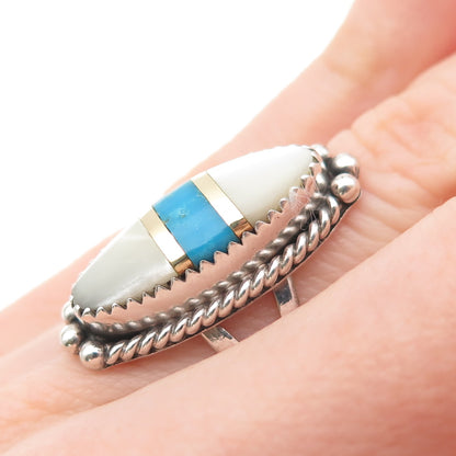 Jonathan Beyuka Zuni Old Pawn 925 Sterling 2-Tone Turquoise MOP Ring Size 4.75