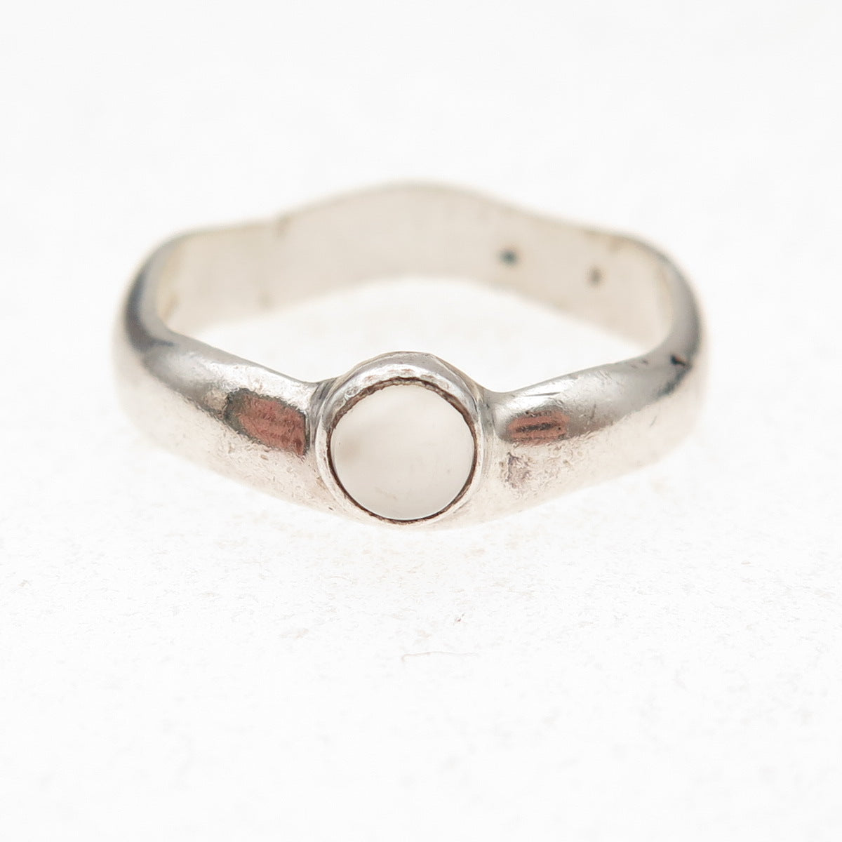 Boma Sterling Silver Vintage Real Rose Quartz Wavy Band Oxidized Ring Size 6.5