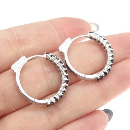 925 Sterling Silver Black C Z Huggie Earrings