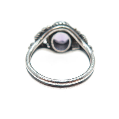 925 Sterling Silver Vintage Real Amethyst Cannetille Oxidized Ring Size 5.5
