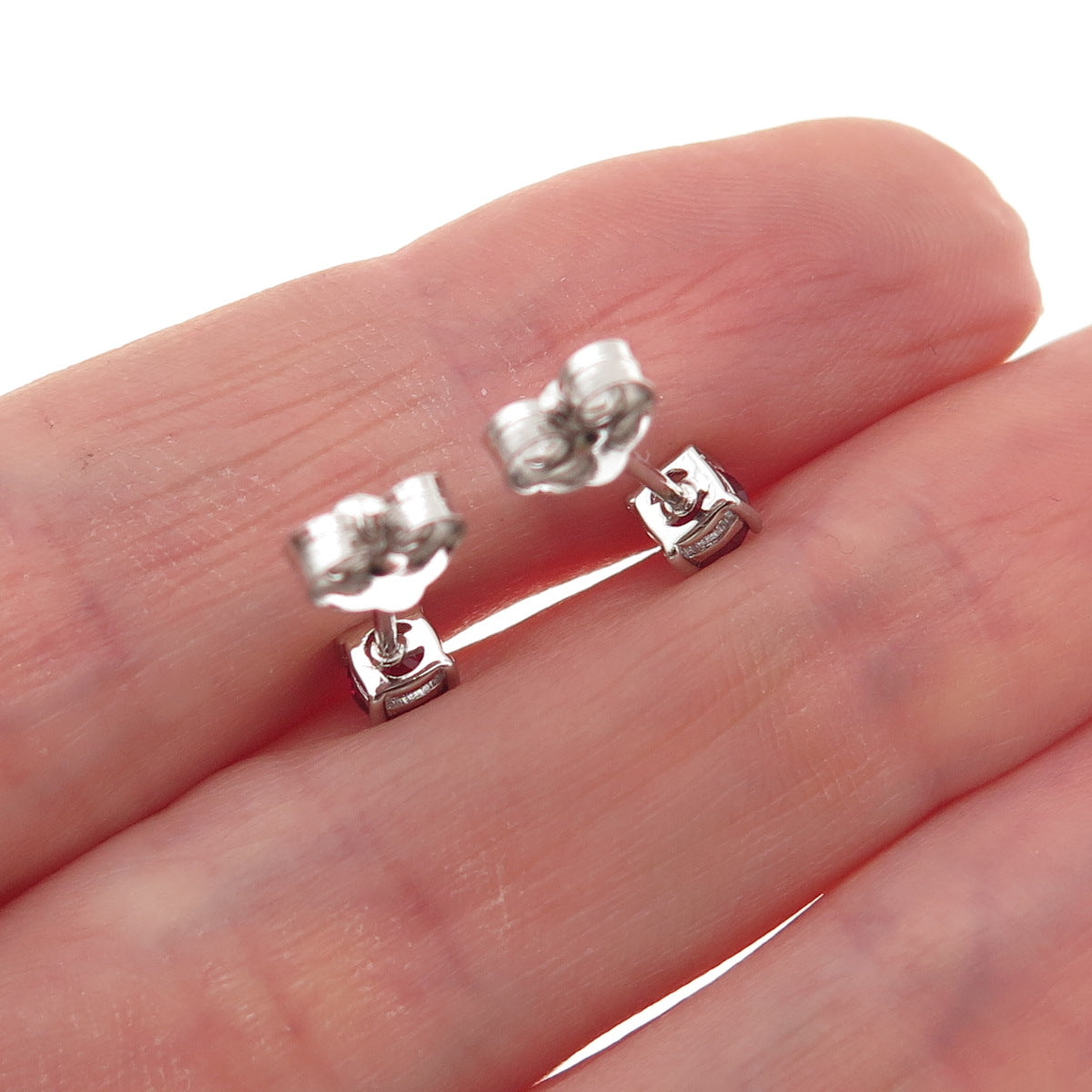 925 Sterling Silver Round-Cut Lab-Created Ruby Stud Earrings