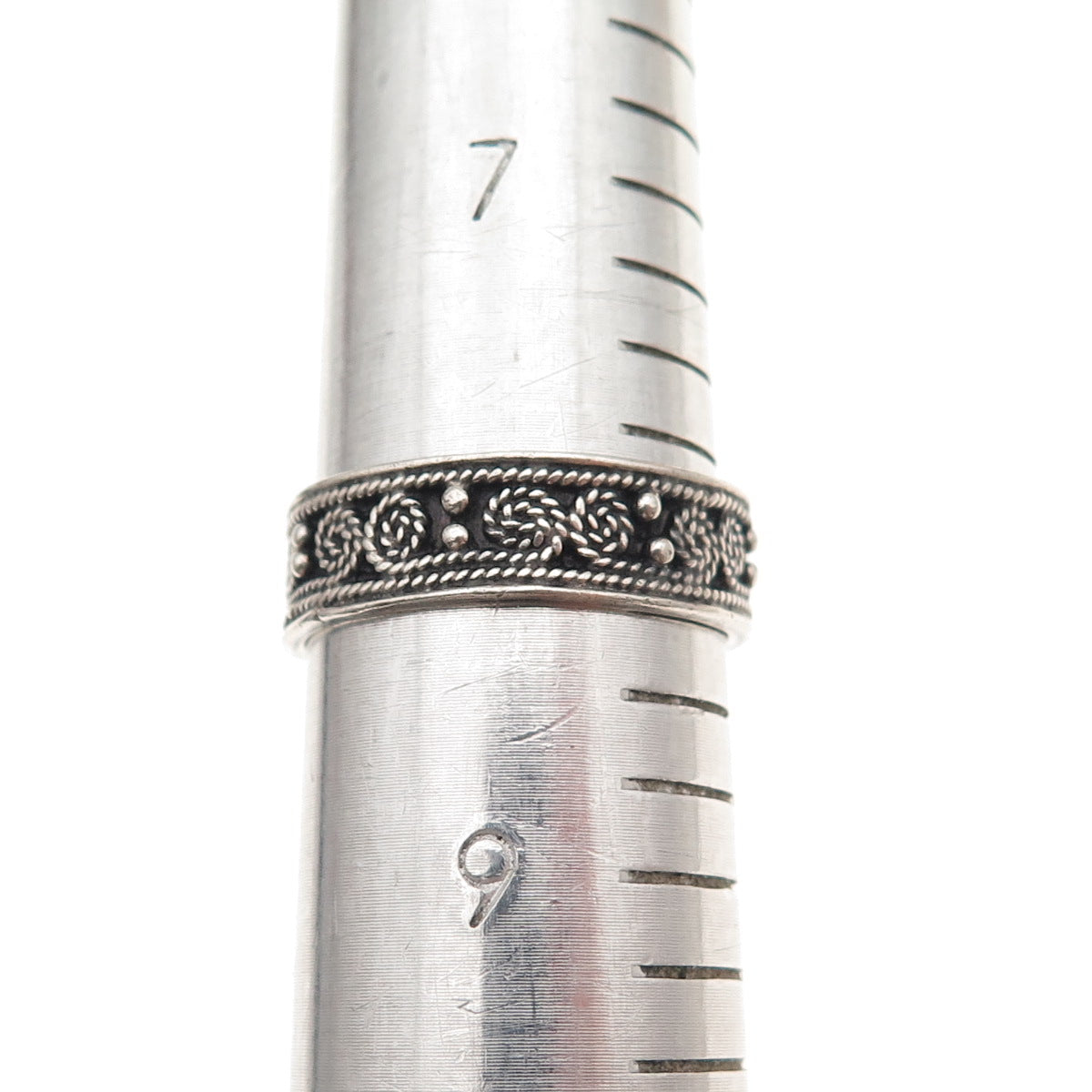 950 Silver Vintage Spiral Filigree Oxidized Band Ring Size 8.25