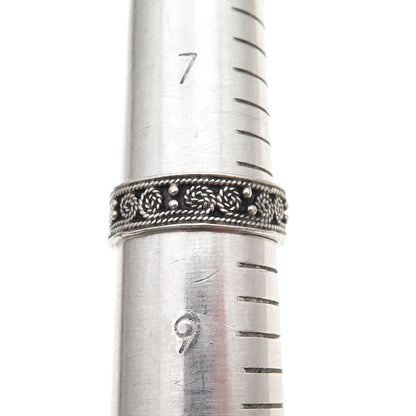 950 Silver Vintage Spiral Filigree Oxidized Band Ring Size 8.25
