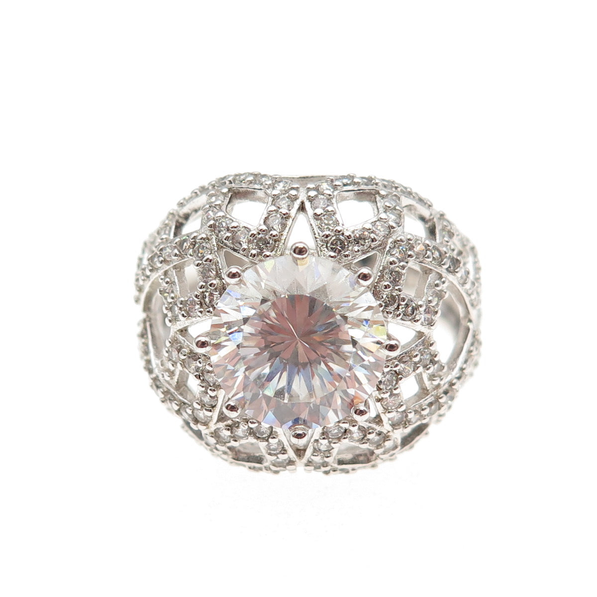 925 Sterling Silver Round-Cut C Z Sparkle Dome Ring Size 10