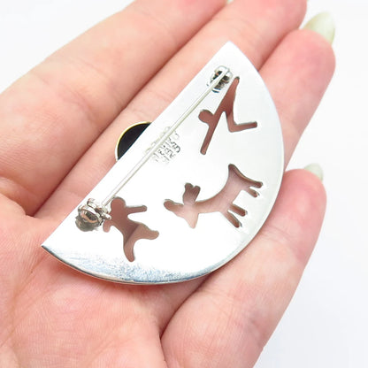 925 Sterling Silver 2-Tone Vintage Mexico Modernist Pin Brooch