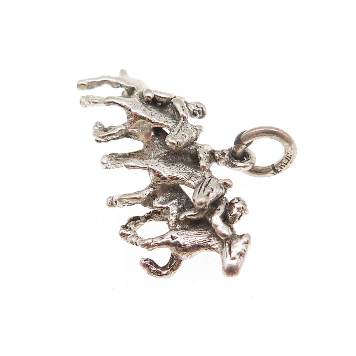 925 Sterling Silver Vintage Horse Racing Oxidized 3D Mini Charm Pendant
