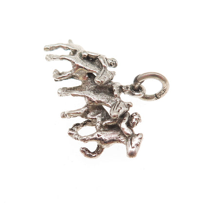 925 Sterling Silver Vintage Horse Racing Oxidized 3D Mini Charm Pendant