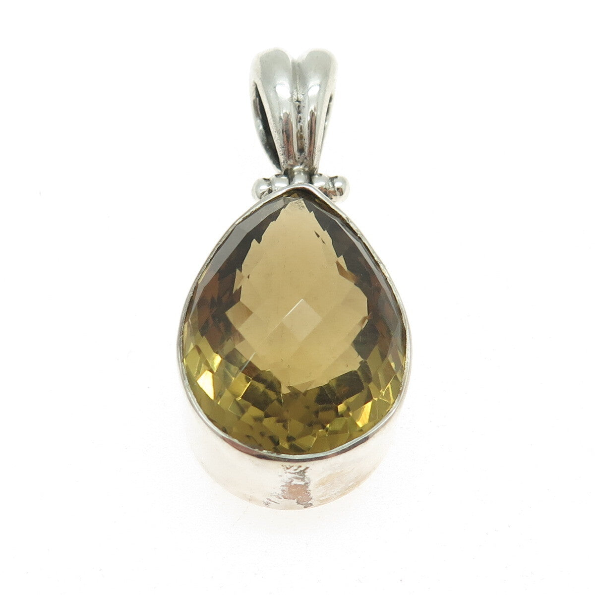 925 Sterling Silver Vintage Real Pear-Cut Citrine Pendant