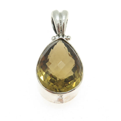 925 Sterling Silver Vintage Real Pear-Cut Citrine Pendant
