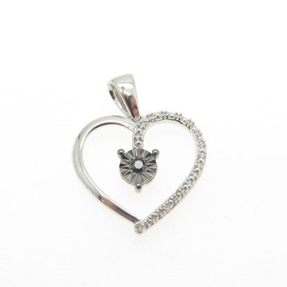 HAN 925 Sterling Silver Real Round-Cut White & Black Diamond Heart Pendant