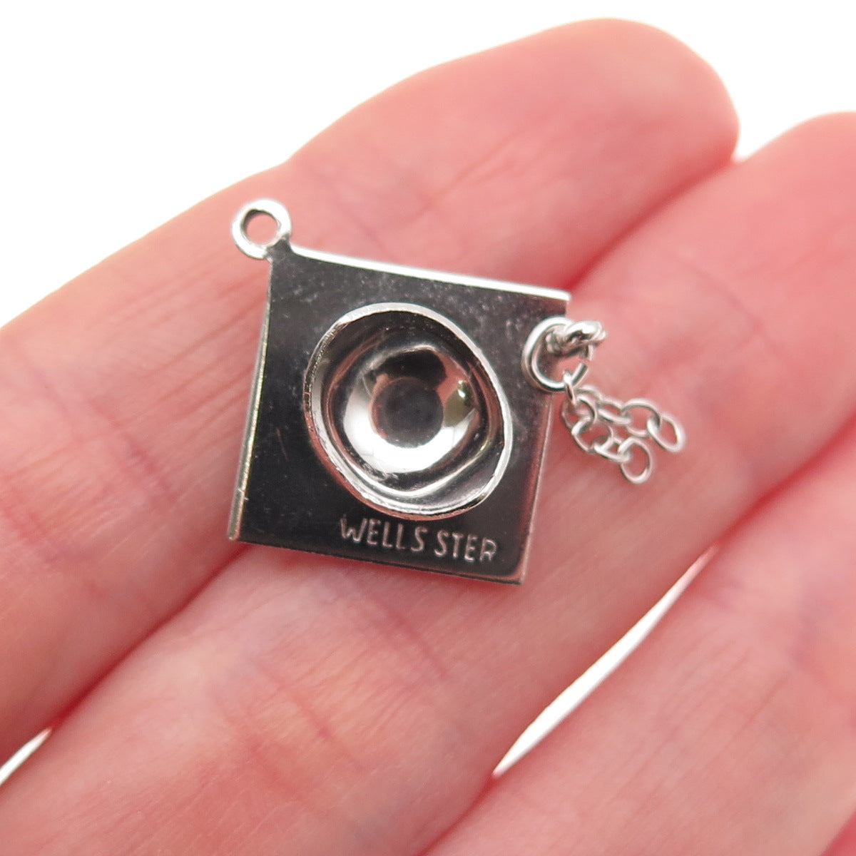 Wells 925 Sterling Silver Vintage Faux Pearl Graduation Hat 3D Mini Pendant
