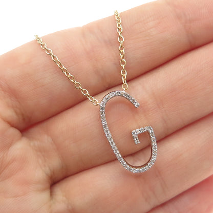 925 Sterling Silver Gold Plated Real Diamond Letter G Cable Chain Necklace 18"