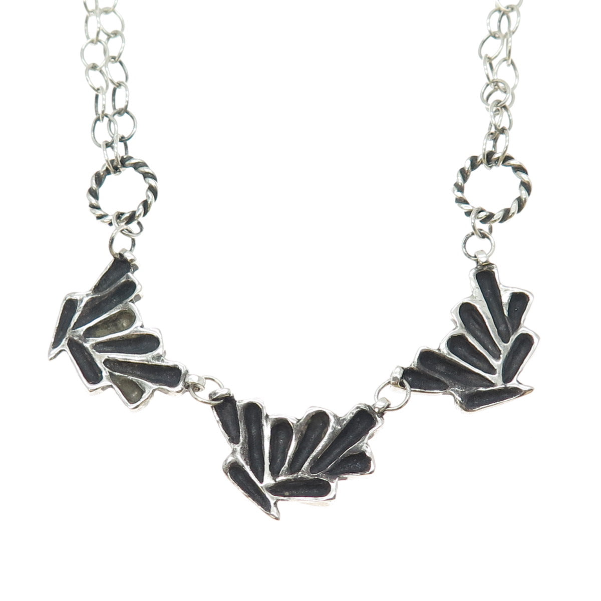 KATHERINE LINCOLN Sterling Silver Vintage Modernist Floral Chain Necklace 20"