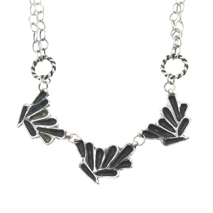 KATHERINE LINCOLN Sterling Silver Vintage Modernist Floral Chain Necklace 20"