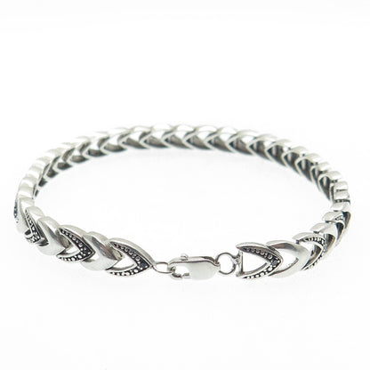 925 Sterling Silver Vintage Real Black Diamond Franco Link Bracelet 7"