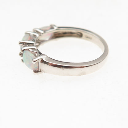 925 Sterling Silver Vintage Real Opal & White Topaz Ring Size 7.25