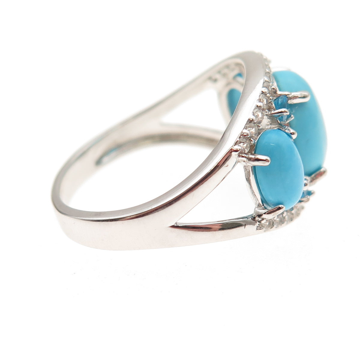 925 Sterling Silver Real Turquoise Apatite & White Topaz Ring Size 8.25