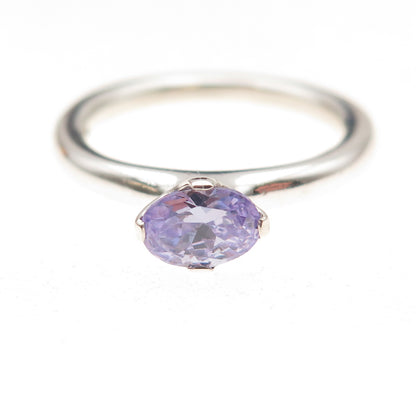 Pandora 925 Sterling Silver Oval-Cut Lavender C Z Ring Size 9