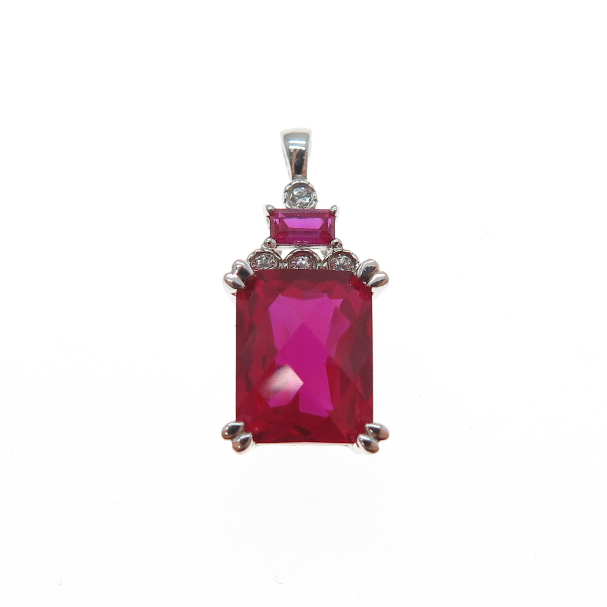 JANE SEYMOUR 925 Sterling Silver Lab-Created Ruby Real White Topaz Mini Pendant