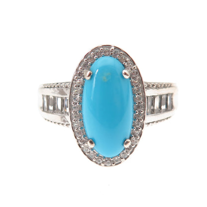 Chuck Clemency 925 Sterling Silver Real Turquoise & White Topaz Ring Size 8.25