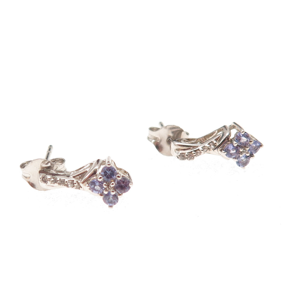 Chuck Clemency 925 Sterling Silver Real Tanzanite & White Topaz Earrings