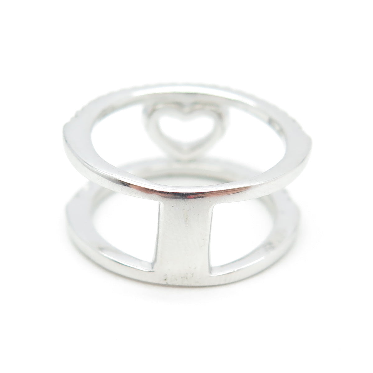 925 Sterling Silver Pave C Z Open Heart Ring Size 6