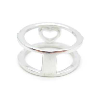 925 Sterling Silver Pave C Z Open Heart Ring Size 6