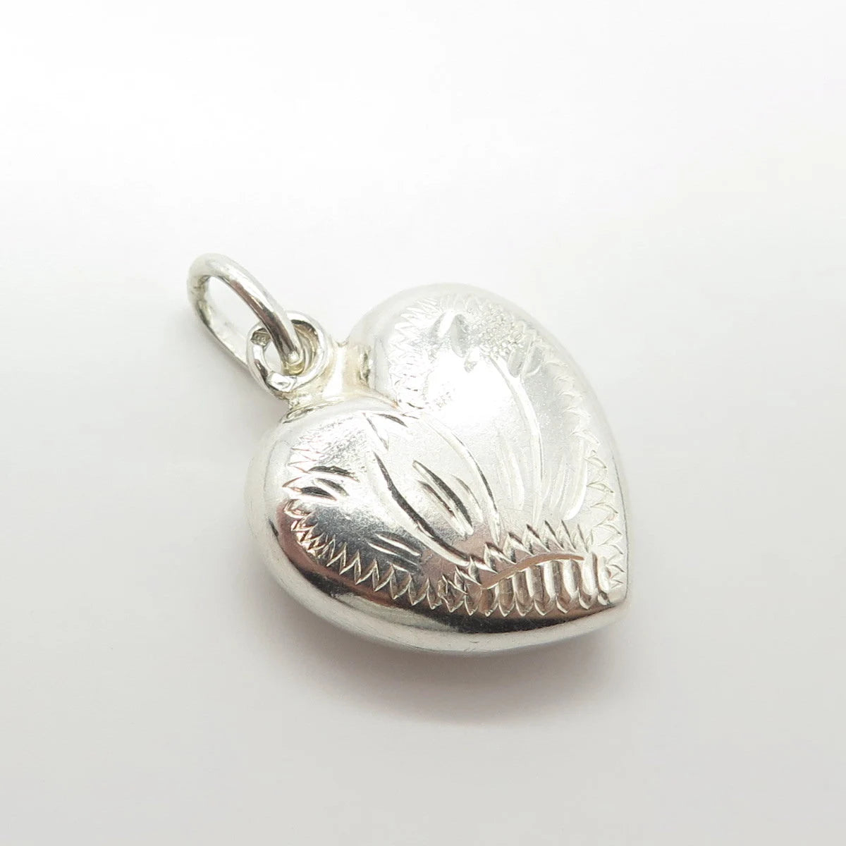 835 Silver Vintage Portugal Etched Chatelaine Heart Charm Pendant