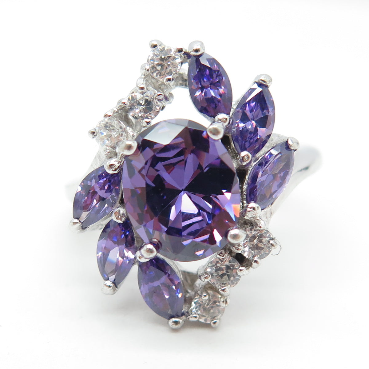 925 Sterling Silver Purple & White C Z Ring Size 7