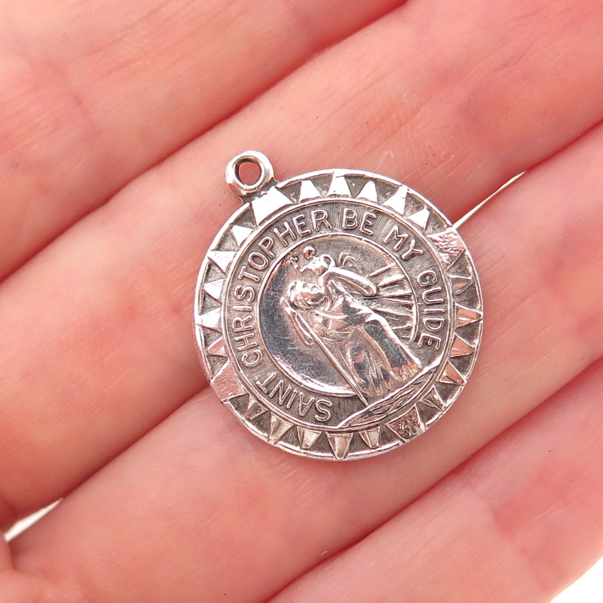 925 Sterling Silver Antique Art Deco Saint Christopher Medal Charm Pendant