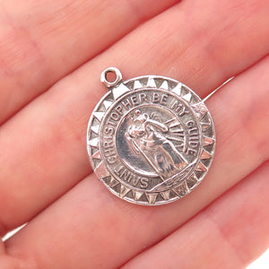 925 Sterling Silver Antique Art Deco Saint Christopher Medal Charm Pendant