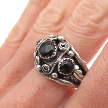 Old Pawn 925 Sterling Silver Vintage Southwestern Black Onyx Ring Size 9.75