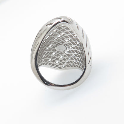 925 Sterling Silver Italy Modernist Rhombus Ribbed Dome Ring Size 6.75