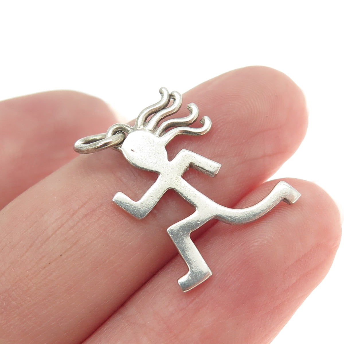 925 Sterling Silver Vintage Silhouette of a Running Girl 3D Pendant