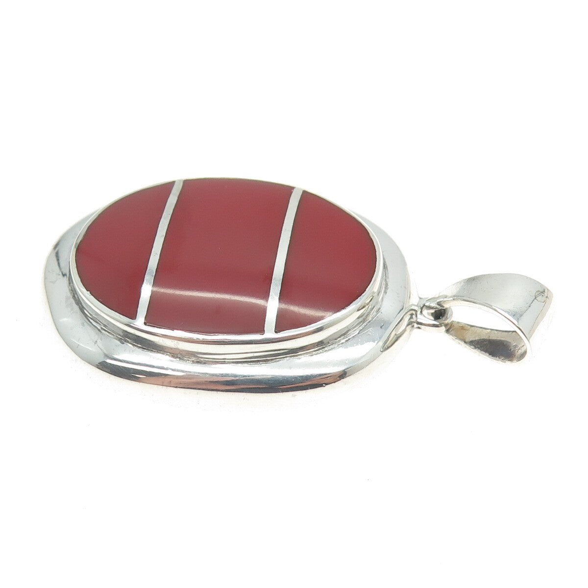925 Sterling Silver Vintage Real Red Jasper Modernist Oval Pendant