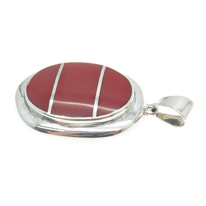 925 Sterling Silver Vintage Real Red Jasper Modernist Oval Pendant