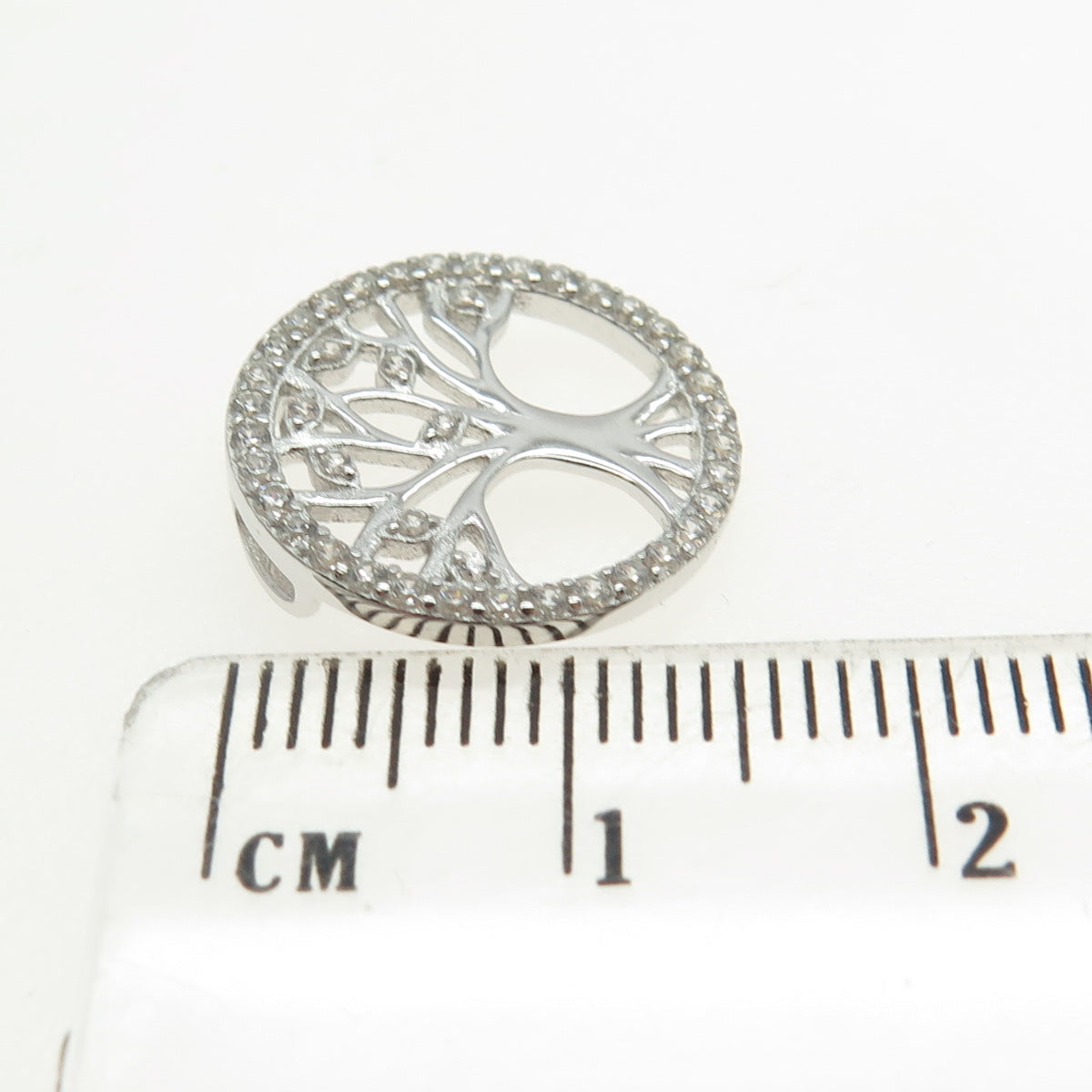 HAN 925 Sterling Silver Pave C Z Tree of Life Slide Pendant