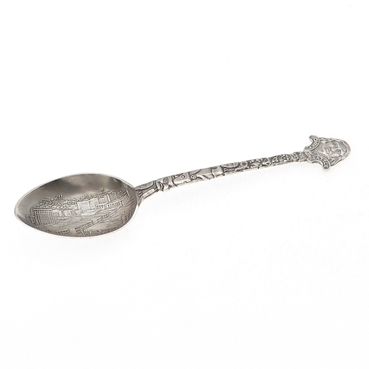 925 Sterling Antique Art Deco Pioneer Square Totem Pole Seattle Coffee Spoon