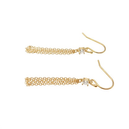 925 Sterling Silver Gold Plated Princess-Cut C Z Tassel Dangle Earrings