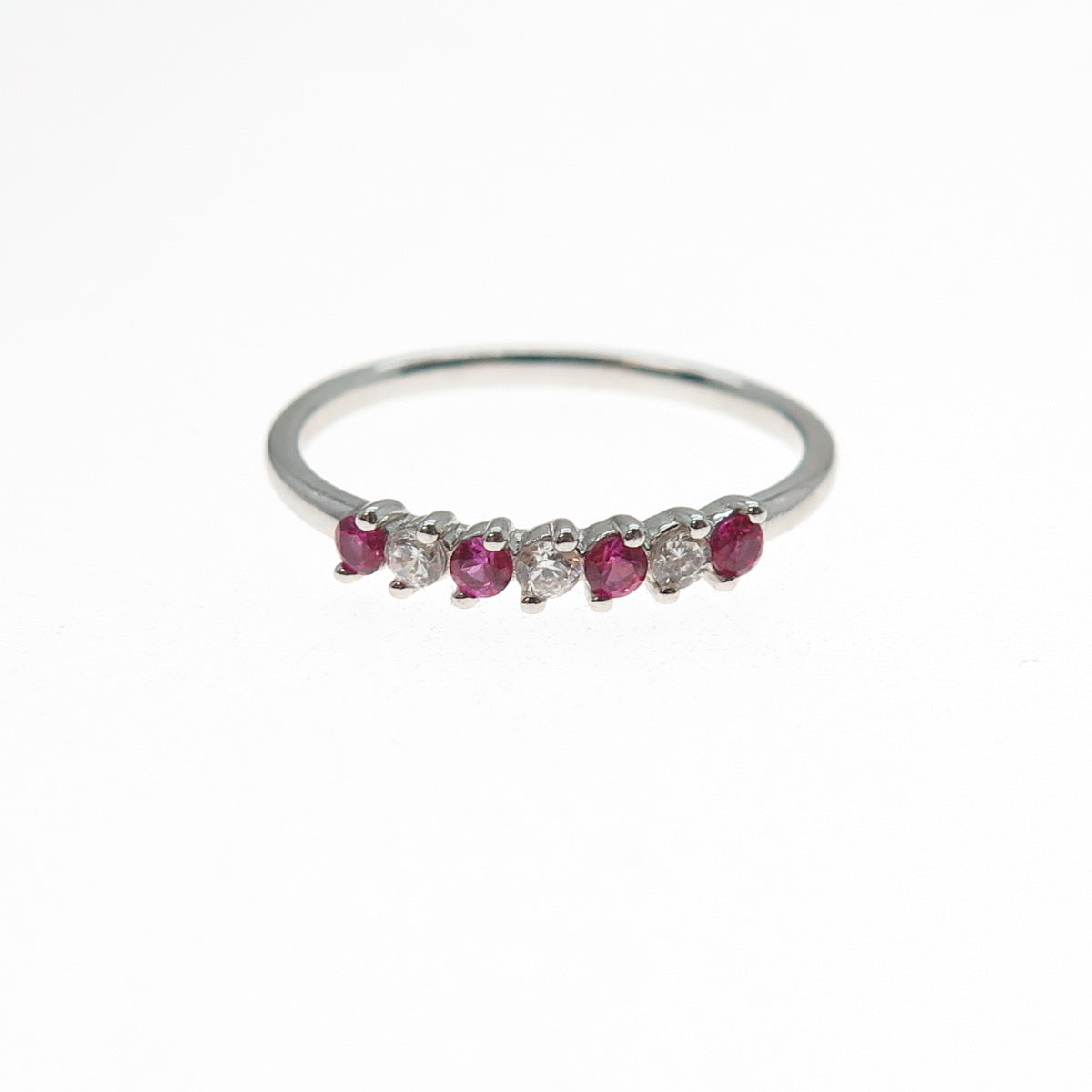 925 Sterling Silver Lab-Created Ruby & C Z Half Eternity Band Ring Size 7.25