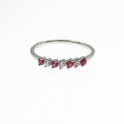 925 Sterling Silver Lab-Created Ruby & C Z Half Eternity Band Ring Size 7.25