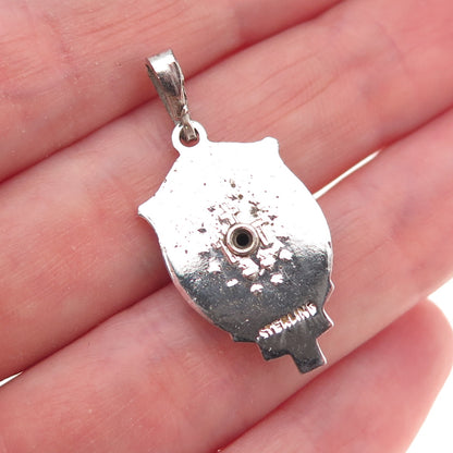 925 Sterling Silver Antique Art Deco Real MOP & Marcasite St. Mary Charm Pendant