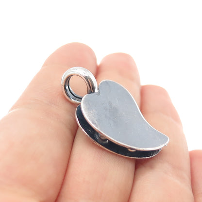 925 Sterling Silver Vintage Modernist Heart Oxidized Charm Pendant