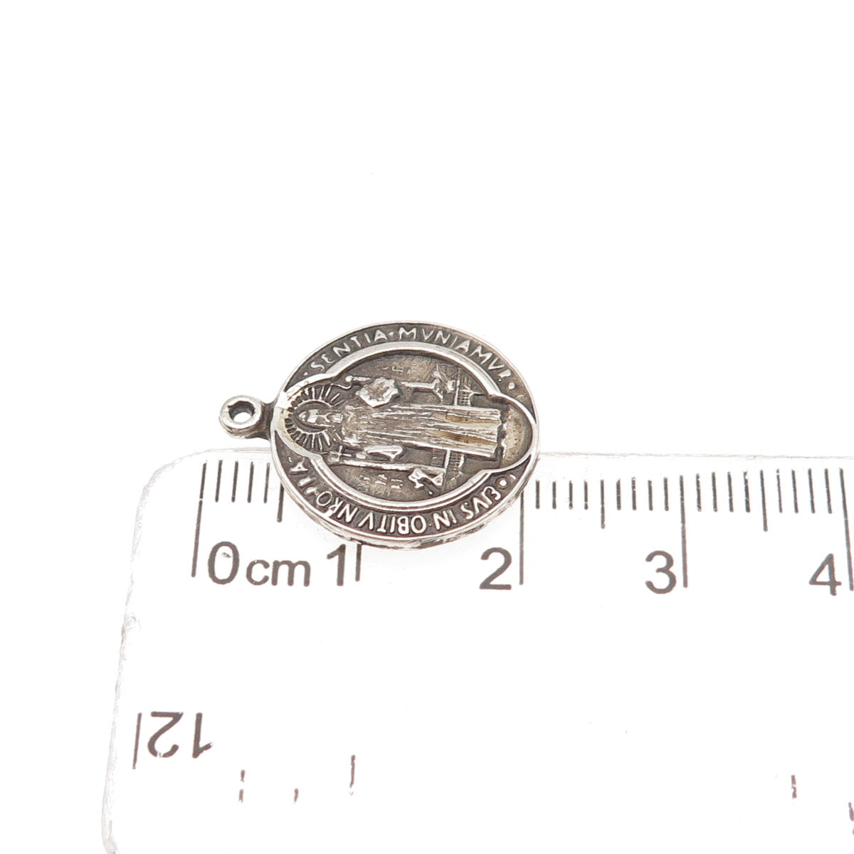 925 Sterling Silver Vintage Saint Benedict Oxidized Mini Charm Pendant