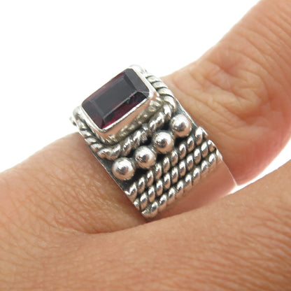 925 Sterling Silver Vintage Real Amethyst Roped & Beaded Ring Size 5.75