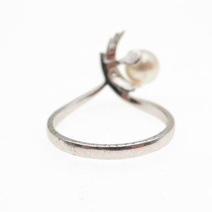 Tasaki 925 Sterling Silver Vintage Japan Real Akoya Pearl Ring Size 6.25