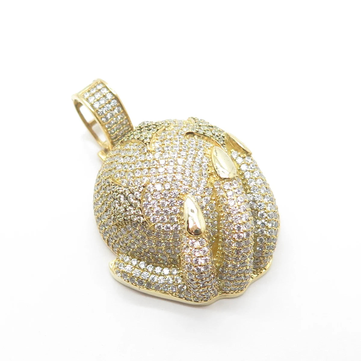 925 Sterling Silver Gold Plated C Z Globe & Flower In Hand Pendant