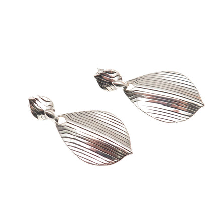 Elizabeth Rand Sterling Silver Vintage Modernist Petal Oxidized Dangle Earrings