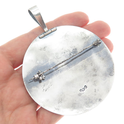 900 Silver Vintage Aztec God Oxidized Pin Brooch / Pendant