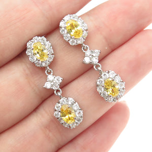925 Sterling Silver Round & Oval-Cut White Canary C Z Dangling Earrings
